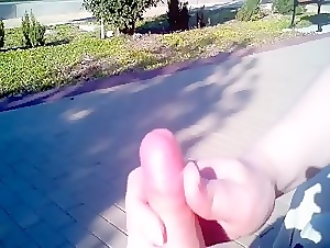 handjob and cumshot in public place
