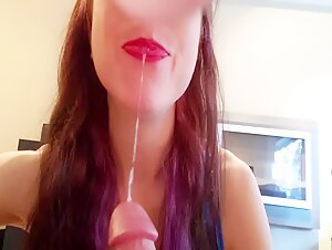 Sloppy Gagging Blowjob With Red Lipstick and Red Nails